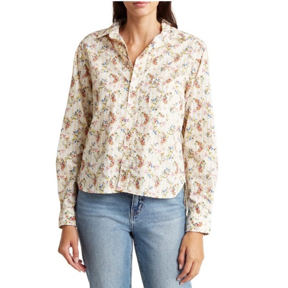 Frank & Eileen Silvio Floral Stripe Button-Up Shirt Size Small - Picture 1 of 12